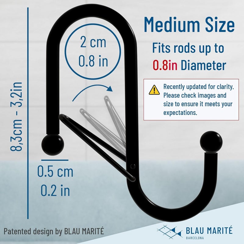 Blau Marité 10-Pack Metal S Hooks for Hanging – Heavy-Duty S-Shaped Hook with Safety Buckle – Fits Bars up to 0.8 in – Anti-Drop S-Hooks for Kitchen, Bathroom, Closet & Pot Racks – Black (Medium) - Image 3